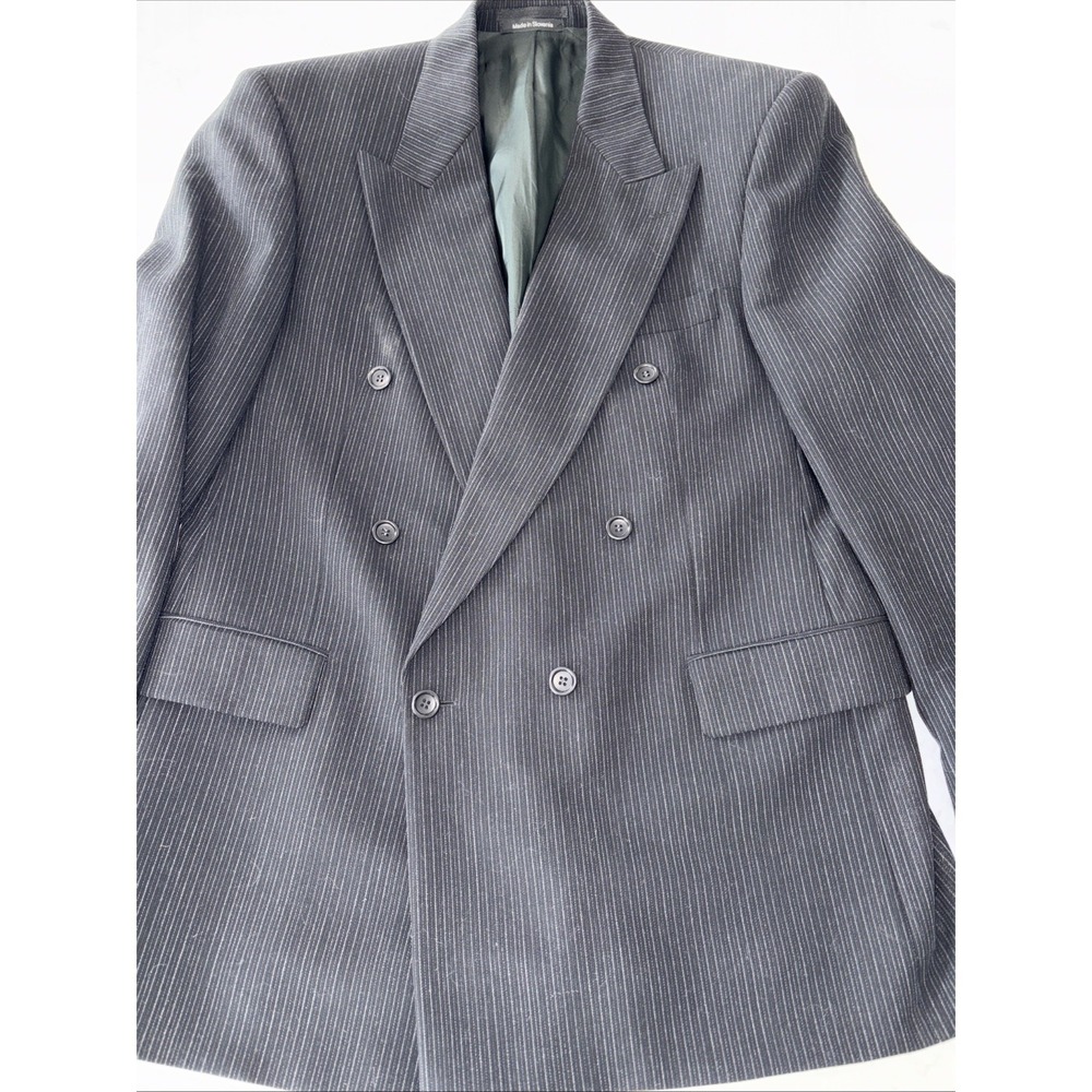 Cavelli Mens 40 R Black Pinstripe Double Breasted‎ Viscose Suit Jacket/ Blazer